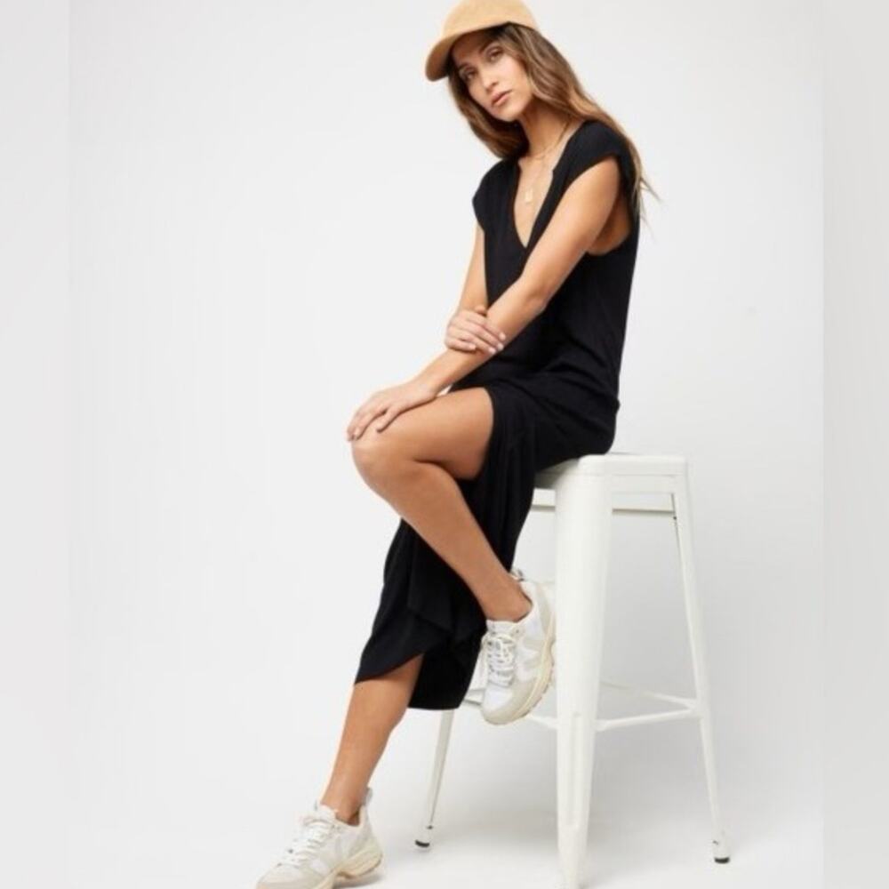 NWT! L*Space Robyn Ribbed Black Midi Stretchy Tank Dress - Small (MSRP $169)